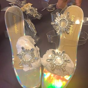 Iridescent strappy clear sandal